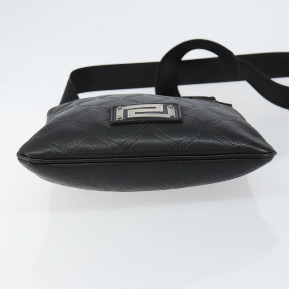 Gianni Versace Gureka Shoulder Bag Leather Black Silver Auth bs30000