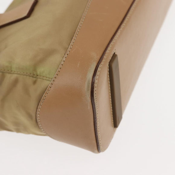 PRADA Shoulder Bag Nylon Leather Khaki Silver Auth bs30008