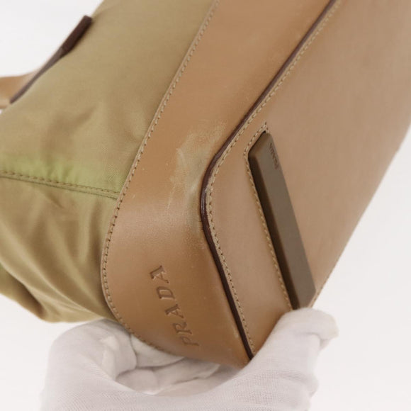 PRADA Shoulder Bag Nylon Leather Khaki Silver Auth bs30008