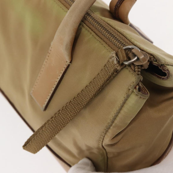 PRADA Shoulder Bag Nylon Leather Khaki Silver Auth bs30008