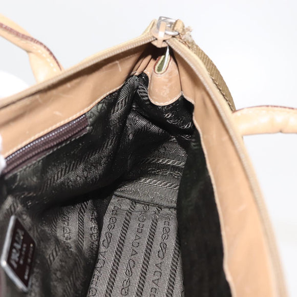 PRADA Shoulder Bag Nylon Leather Khaki Silver Auth bs30008