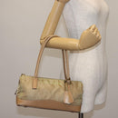 PRADA Shoulder Bag Nylon Leather Khaki Silver Auth bs30008-22