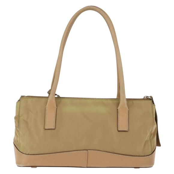 PRADA Shoulder Bag Nylon Leather Khaki Silver Auth bs30008