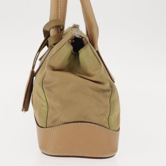 PRADA Shoulder Bag Nylon Leather Khaki Silver Auth bs30008