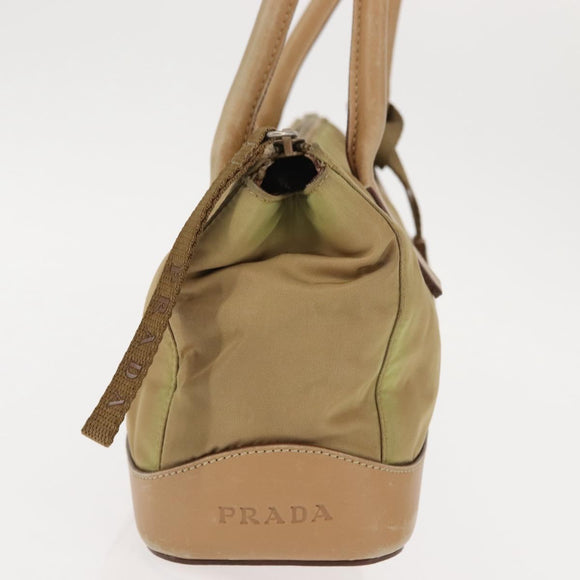 PRADA Shoulder Bag Nylon Leather Khaki Silver Auth bs30008