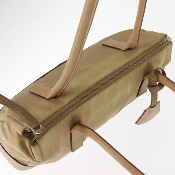 PRADA Shoulder Bag Nylon Leather Khaki Silver Auth bs30008