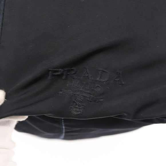 PRADA Flower Embroidery Tote Bag Nylon Black Silver Auth bs30015
