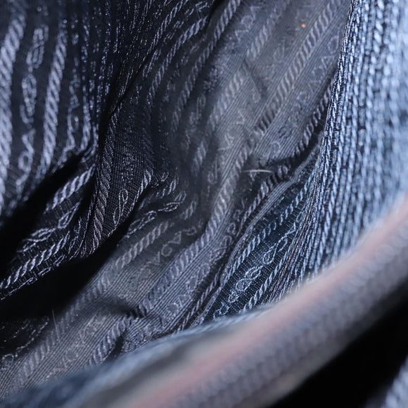 PRADA Flower Embroidery Tote Bag Nylon Black Silver Auth bs30015