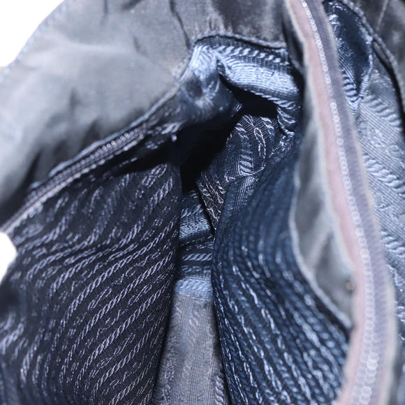 PRADA Flower Embroidery Tote Bag Nylon Black Silver Auth bs30015