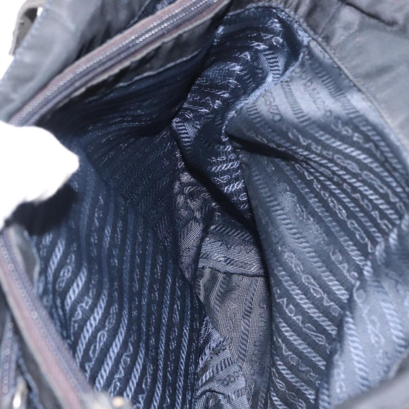 PRADA Flower Embroidery Tote Bag Nylon Black Silver Auth bs30015