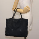 PRADA Flower Embroidery Tote Bag Nylon Black Silver Auth bs30015-24