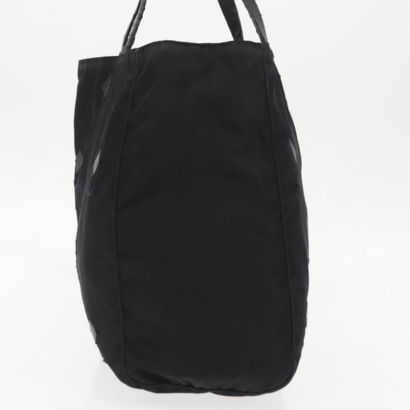 PRADA Flower Embroidery Tote Bag Nylon Black Silver Auth bs30015