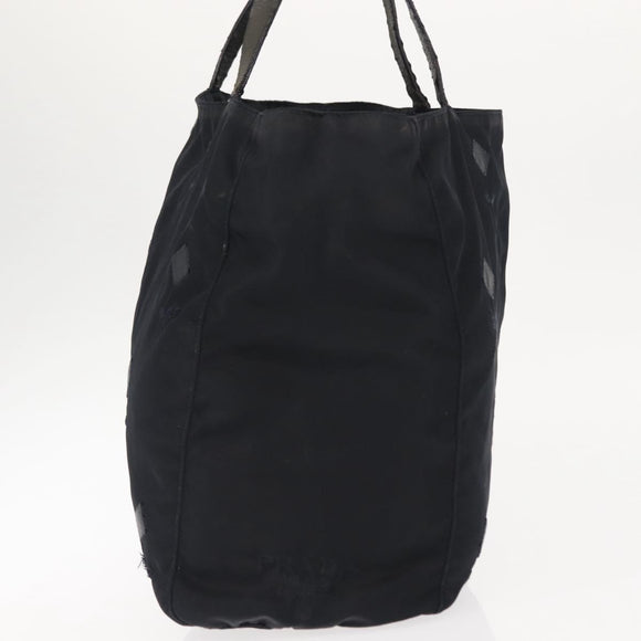 PRADA Flower Embroidery Tote Bag Nylon Black Silver Auth bs30015