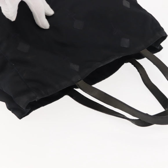 PRADA Flower Embroidery Tote Bag Nylon Black Silver Auth bs30015