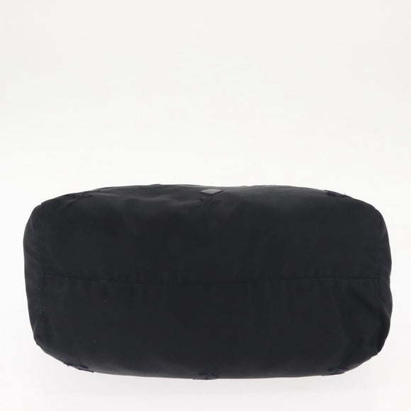 PRADA Flower Embroidery Tote Bag Nylon Black Silver Auth bs30015