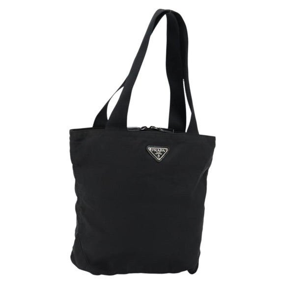 PRADA Tote Bag Nylon Black Silver Auth bs30018