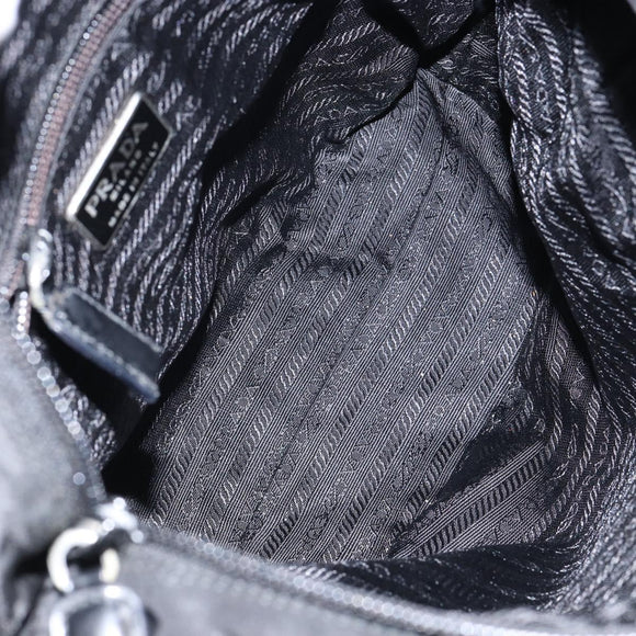 PRADA Tote Bag Nylon Black Silver Auth bs30018
