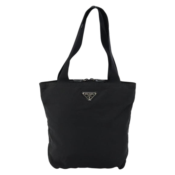 PRADA Tote Bag Nylon Black Silver Auth bs30018