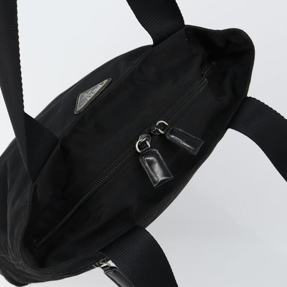 PRADA Tote Bag Nylon Black Silver Auth bs30018