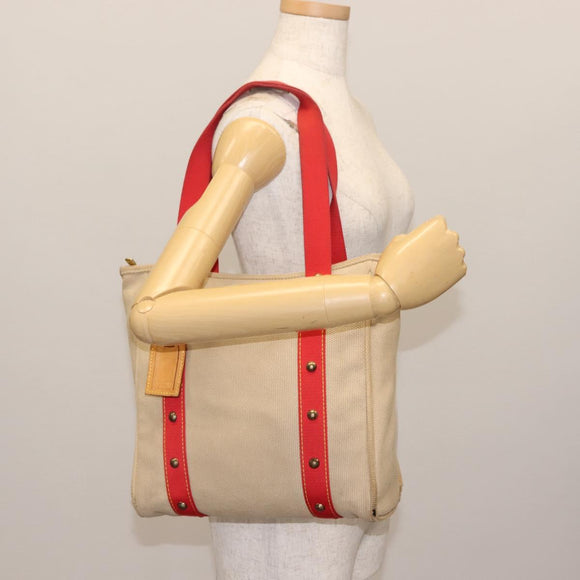 LOUIS VUITTON Antigua Cabas MM Tote Bag Beige Red M40035 LV Auth bs30019