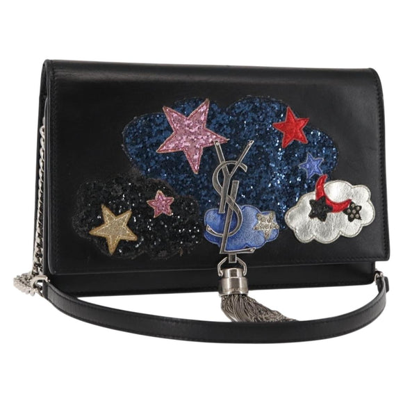 SAINT LAURENT Kate Tassel Chain Shoulder Bag Leather Black Silver Auth bs30026
