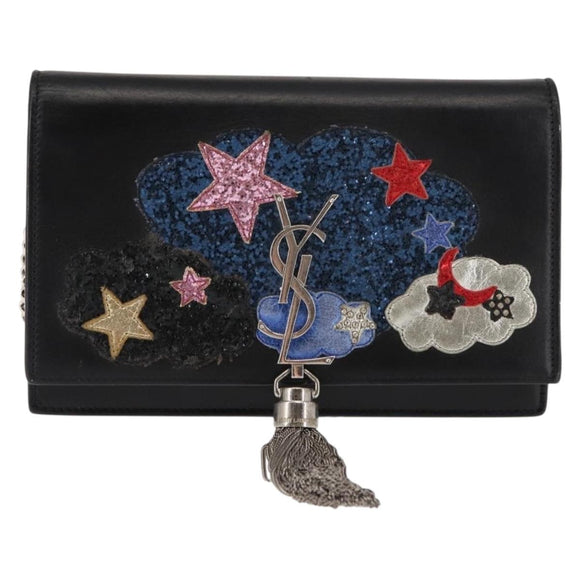 SAINT LAURENT Kate Tassel Chain Shoulder Bag Leather Black Silver Auth bs30026