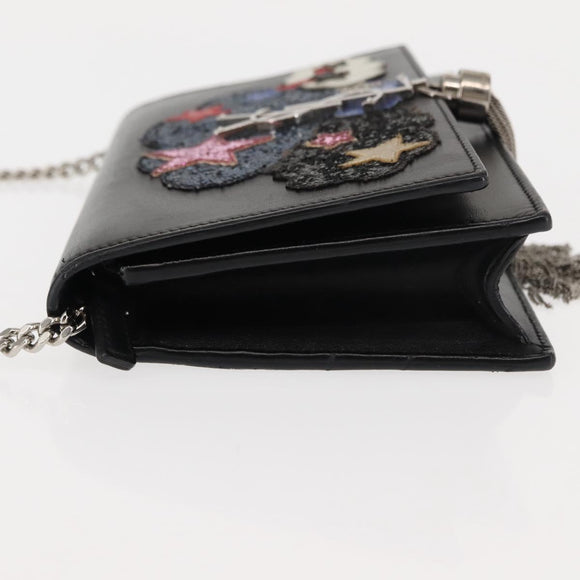 SAINT LAURENT Kate Tassel Chain Shoulder Bag Leather Black Silver Auth bs30026