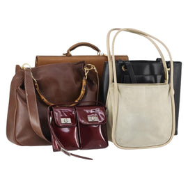 GUCCI Shoulder Bag Leather Enamel 5Set Brown Black Auth bs30027