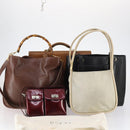 GUCCI Shoulder Bag Leather Enamel 5Set Brown Black Auth bs30027-27