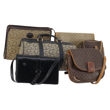 CELINE Macadam Canvas Hand Bag PVC Canvas 6 Set Beige Navy black Auth bs30037