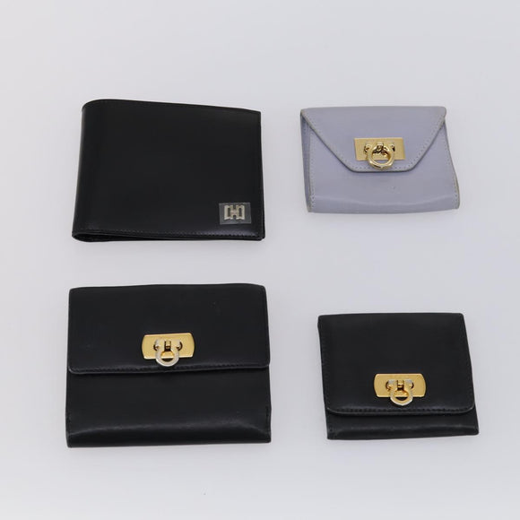 Salvatore Ferragamo Gancini Wallet Leather 11 pieces Black Yellow Auth bs30038