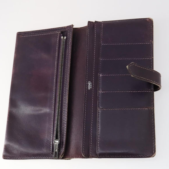 HERMES Wallet Leather Canvas 7 Set Beige Black Brown Auth bs30039