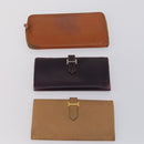 HERMES Wallet Leather Canvas 7 Set Beige Black Brown Auth bs30039-8
