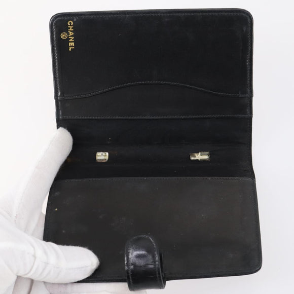 CHANEL Wallet Leather 6 Set Black Blue CC Auth bs30040