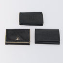 CHANEL Wallet Leather 6 Set Black Blue CC Auth bs30040-2