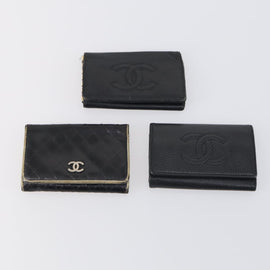 CHANEL Wallet Leather 6 Set Black Blue CC Auth bs30040 - 0