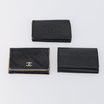 CHANEL Wallet Leather 6 Set Black Blue CC Auth bs30040 - 0