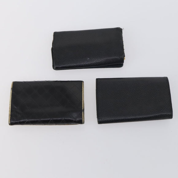 CHANEL Wallet Leather 6 Set Black Blue CC Auth bs30040