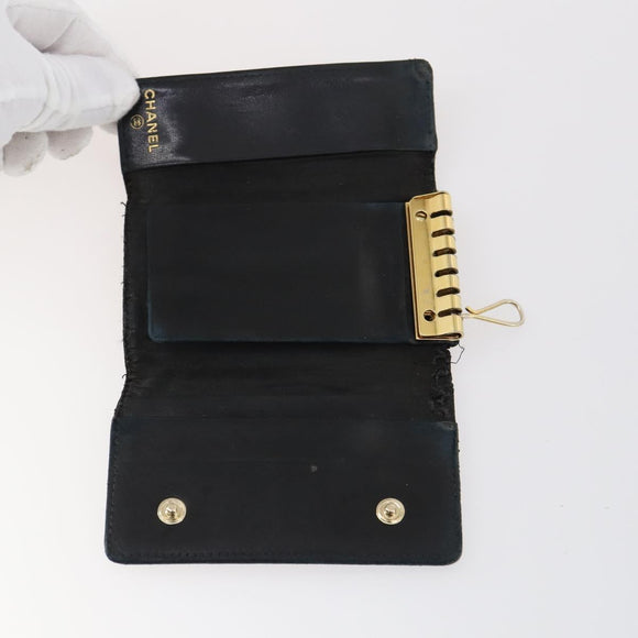 CHANEL Wallet Leather 6 Set Black Blue CC Auth bs30040