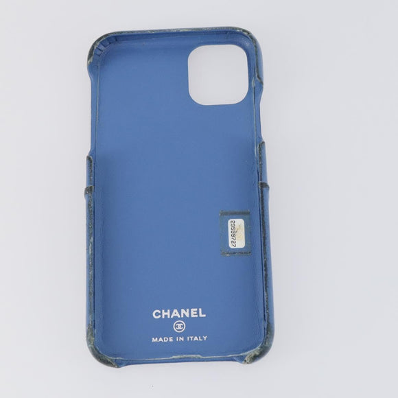 CHANEL Wallet Leather 6 Set Black Blue CC Auth bs30040