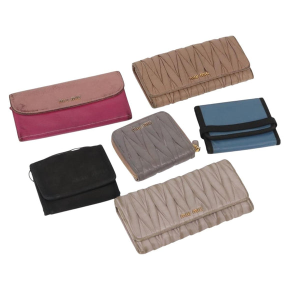 Miu Miu Matelasse Wallet Leather 7 Set Blue Black beige Auth bs30046