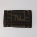 FENDI Pecan Canvas Wallet Leather 7 Set Black Brown Auth bs30048-11