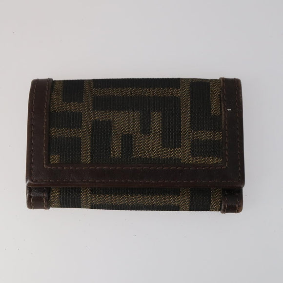 FENDI Pecan Canvas Wallet Leather 7 Set Black Brown Auth bs30048