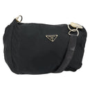 PRADA Shoulder Bag Nylon Leather Black Gold Auth bs30072-1