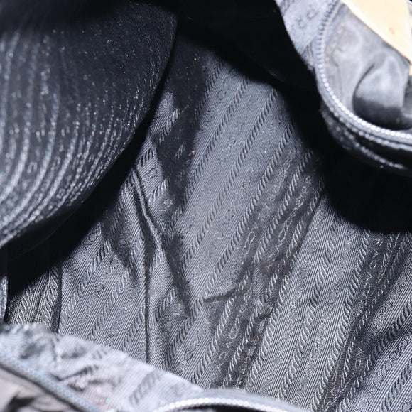 PRADA Shoulder Bag Nylon Leather Black Gold Auth bs30072