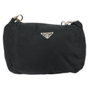 PRADA Shoulder Bag Nylon Leather Black Gold Auth bs30072-13