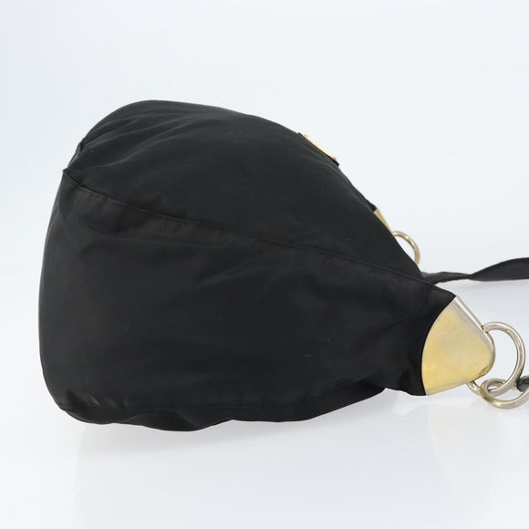 PRADA Shoulder Bag Nylon Leather Black Gold Auth bs30072