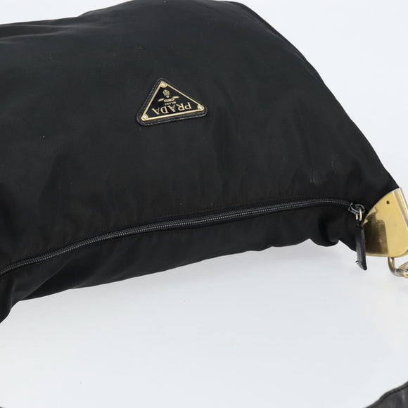 PRADA Shoulder Bag Nylon Leather Black Gold Auth bs30072