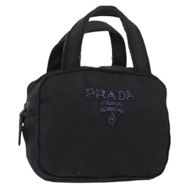 PRADA Beads Tote Bag Nylon Black Silver Auth bs30073
