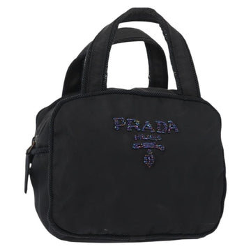 PRADA Beads Tote Bag Nylon Black Silver Auth bs30073